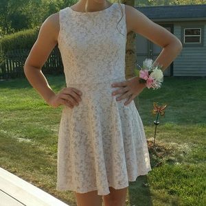 Sparkly Beige High Neck Skater Dress